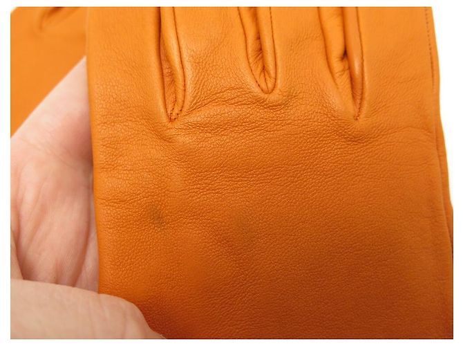 Hermès HERMES EVELYNE H LUVAS FURADAS EM COURO ORANGE LAMB 7 luvas de couro Laranja - vista 5