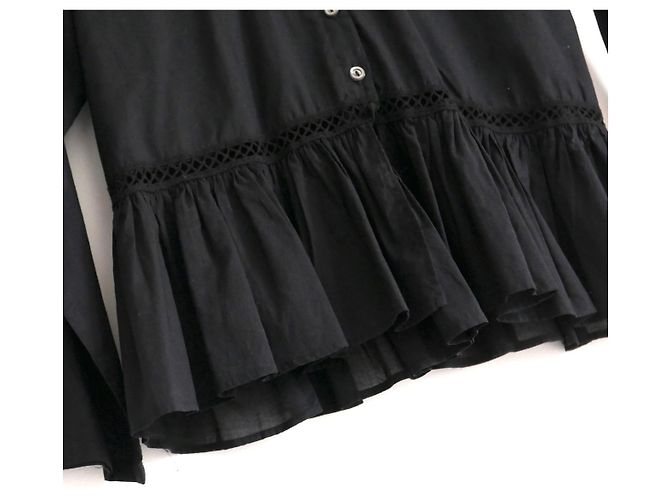 Autre Marque Blusa con peplum de algodón negro mate - vista 2