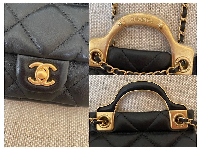 Chanel Kartenetui aus schwarzem Kalbsleder mit Goldkette - Ansicht 4