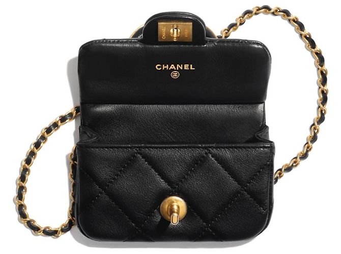 Chanel Kartenetui aus schwarzem Kalbsleder mit Goldkette - Ansicht 6