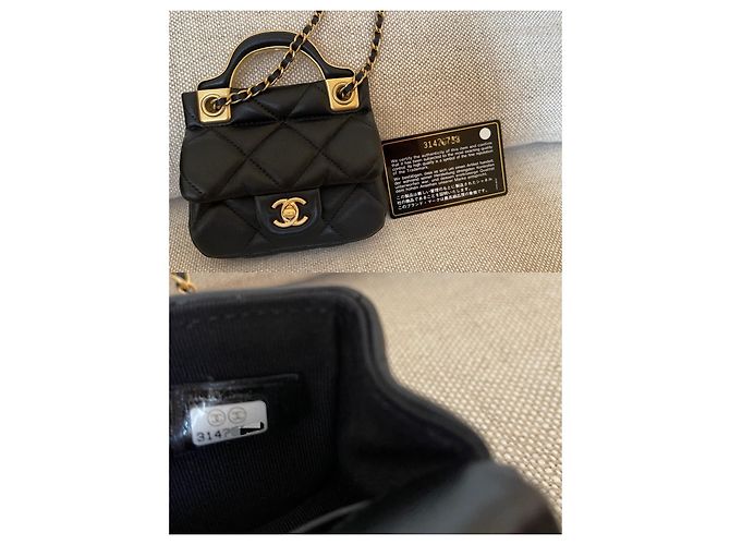 Chanel Kartenetui aus schwarzem Kalbsleder mit Goldkette - Ansicht 7