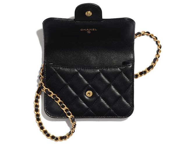 Chanel Portamonete con patta in pelle di agnello nera Runway con catena Nero - vista 10