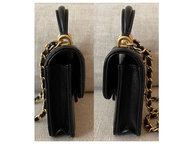 Chanel Portamonete con patta in pelle di agnello nera Runway con catena Nero - vista 3