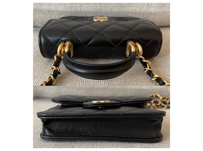 Chanel Portamonete con patta in pelle di agnello nera Runway con catena Nero - vista 4