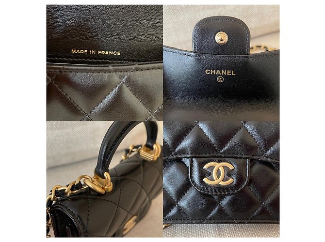Chanel Portamonete con patta in pelle di agnello nera Runway con catena Nero - vista 5