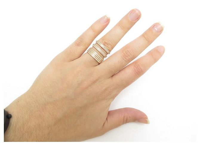 ANELLO REPOSSI MODULO BERBERE 3 RIGHE DIAMANTI E ORO ROSA 18k t54 Squillare D'oro - vista 11