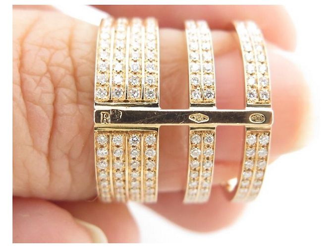 ANELLO REPOSSI MODULO BERBERE 3 RIGHE DIAMANTI E ORO ROSA 18k t54 Squillare D'oro - vista 5