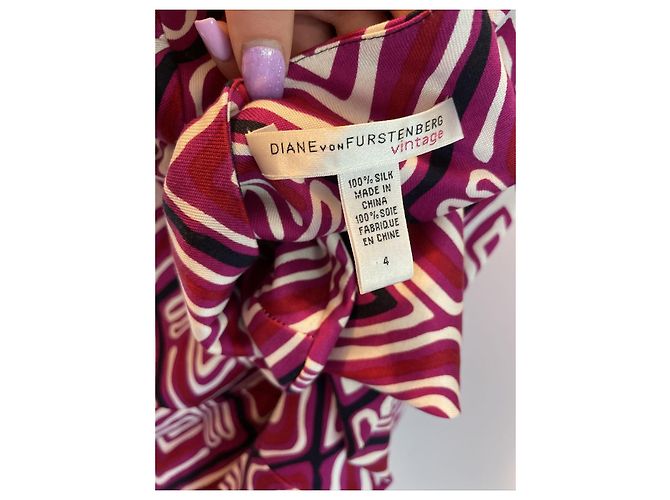Diane Von Furstenberg Vestido de seda DvF Laetitia con estampado de rombos Multicolor Fucsia - vista 3