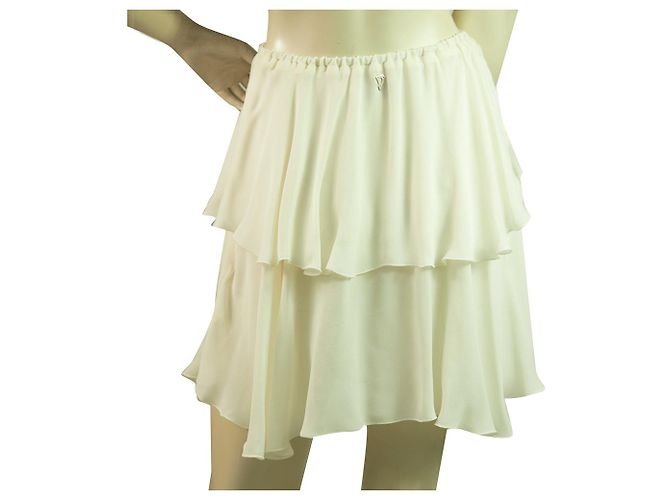 Dondup Marfil 100%Tamaño de la minifalda en capas de gasa de seda 40 Blanco - vista 2