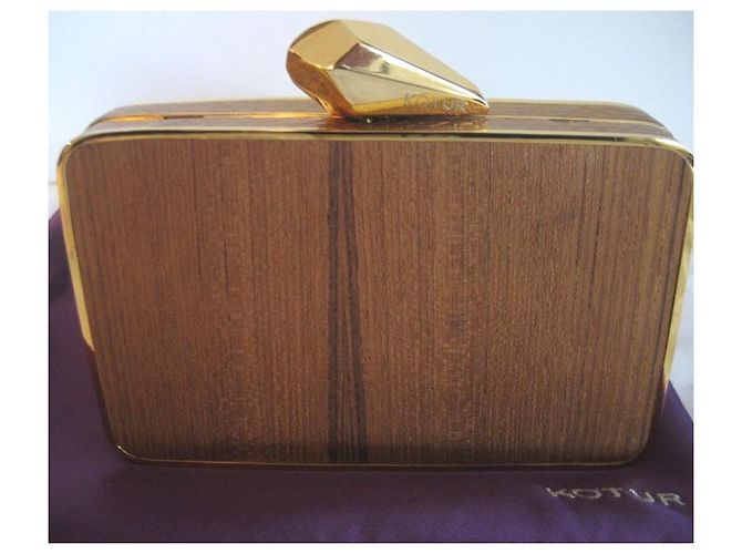 Kotur Joret Minaudière in Legno e Pelle di Serpente Marrone Gold hardware - vista 10