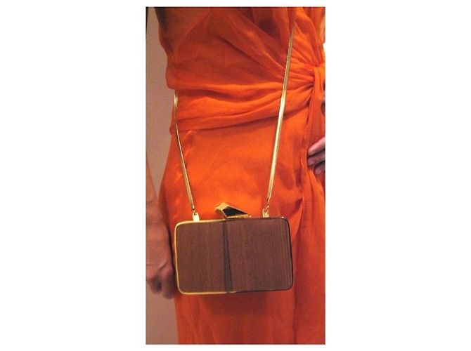 Kotur Joret Minaudière in Legno e Pelle di Serpente Marrone Gold hardware - vista 2