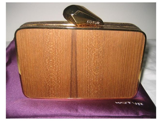 Kotur Joret Minaudière in Legno e Pelle di Serpente Marrone Gold hardware - vista 3