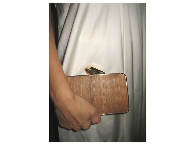 Kotur Joret Minaudière in Legno e Pelle di Serpente Marrone Gold hardware - vista 4