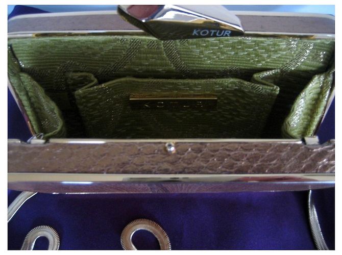 Kotur Joret Minaudière in Legno e Pelle di Serpente Marrone Gold hardware - vista 6