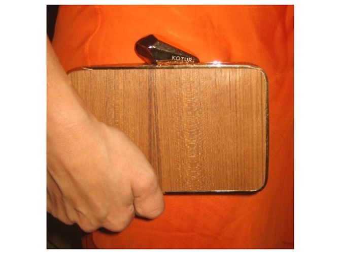 Kotur Joret Minaudière in Legno e Pelle di Serpente Marrone Gold hardware - vista 8