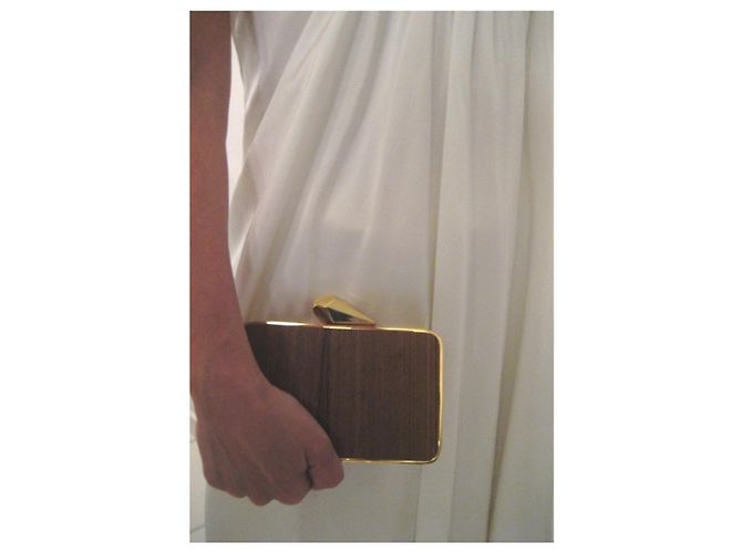 Kotur Joret Minaudière in Legno e Pelle di Serpente Marrone Gold hardware - vista 9