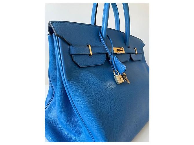 Borsa a mano Hermès Birkin 40 Blu Pelle - vista 10