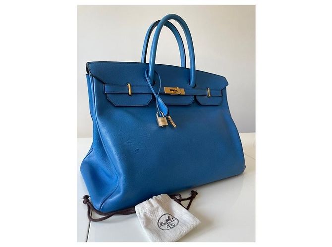 Borsa a mano Hermès Birkin 40 Blu Pelle - vista 11