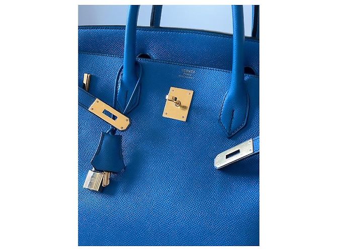 Borsa a mano Hermès Birkin 40 Blu Pelle - vista 12