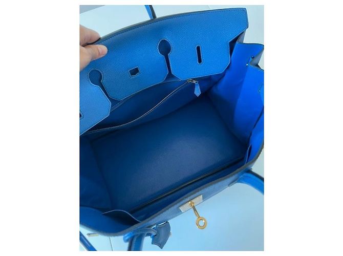 Borsa a mano Hermès Birkin 40 Blu Pelle - vista 13