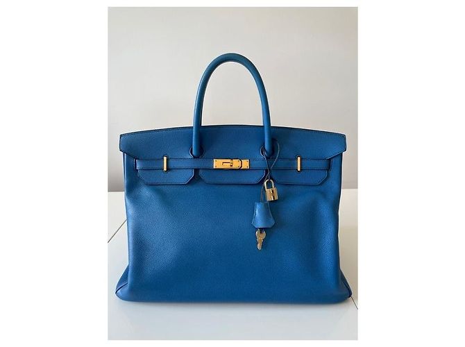 Borsa a mano Hermès Birkin 40 Blu Pelle - vista 3
