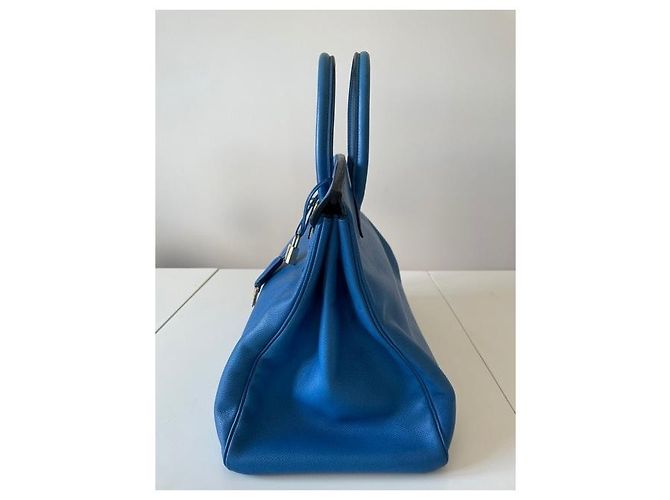 Borsa a mano Hermès Birkin 40 Blu Pelle - vista 6