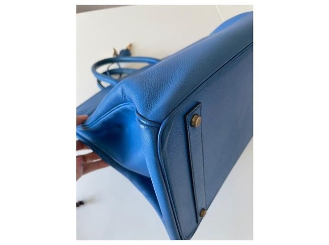Borsa a mano Hermès Birkin 40 Blu Pelle - vista 8