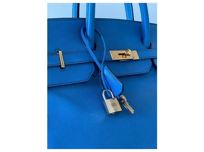 Borsa a mano Hermès Birkin 40 Blu Pelle - vista 9