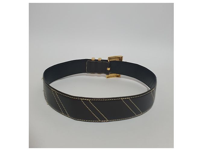 Cinto Escada de couro marrom com fivela dourada 85 cm Dourado - vista 3