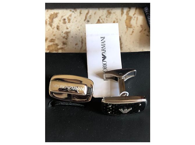 Gemelli Emporio Armani Nero Grigio Silver hardware - vista 3