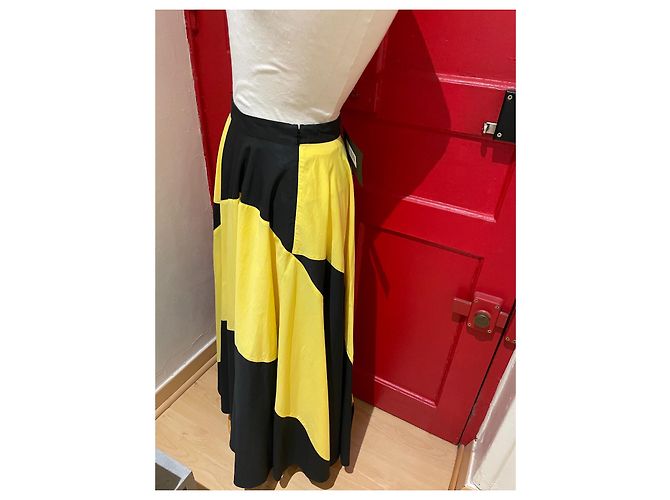 Falda Kenzo Mémento 4 Negra Amarilla Algodón Viscosa 34 Negro Amarillo - vista 4