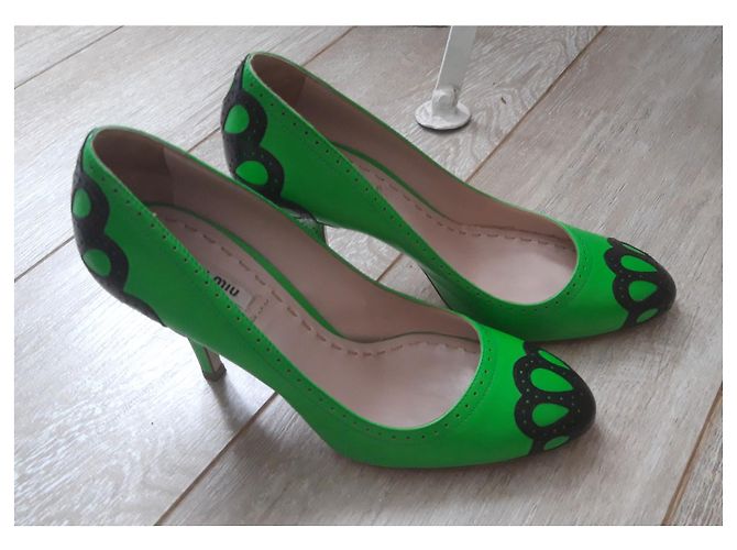 Miu Miu Lederpumps Schwarz Grün mit 10cm Absatz - Ansicht 2