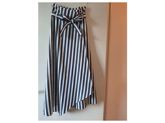 Falda larga Weekend Max Mara de algodón a rayas azul marino - vista 4