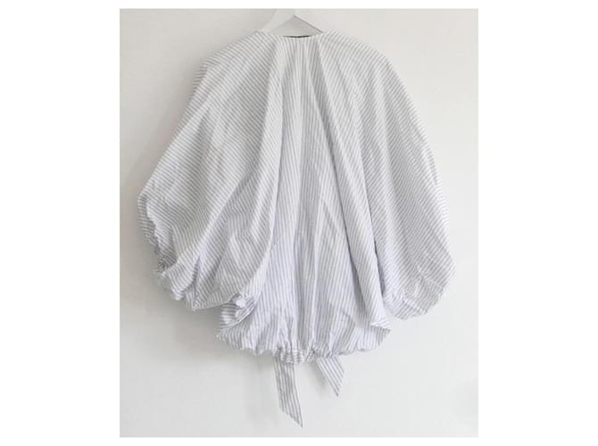 Hussein Chalayan Blusa Chalayan de Rayas Globos de Algodón Blanco - vista 3