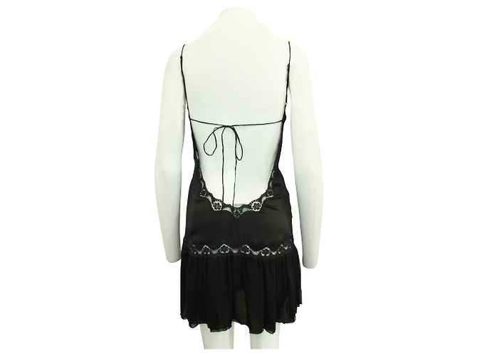 Magali Pascal Mini Open Back Dress with Spaghetti Straps Black - view 3