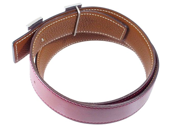 Hermès Cinturón de cuero Hermes Red Reversible Martelee Constance Castaño Roja - vista 2