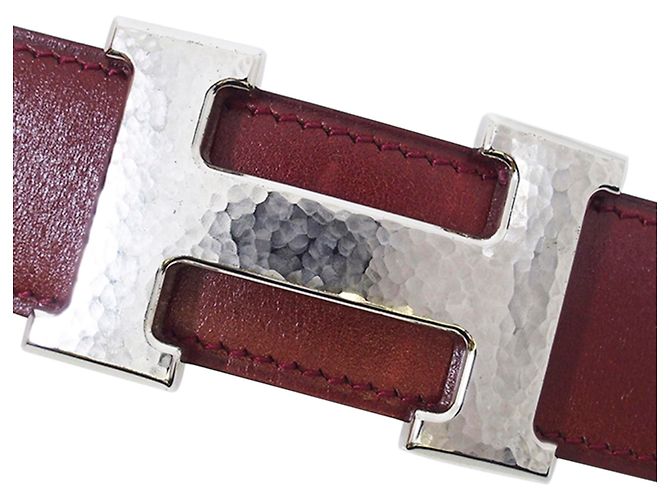 Hermès Cinturón de cuero Hermes Red Reversible Martelee Constance Castaño Roja - vista 3