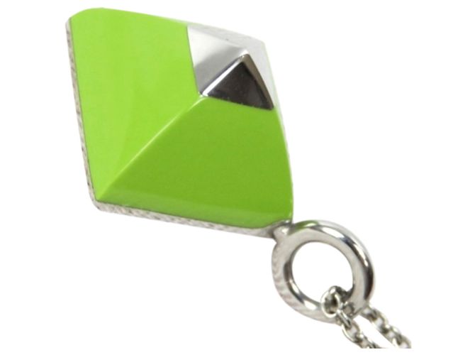 Ring Hermès Hermes Silver Medor Folk Pendant Necklace Silvery Green - view 3
