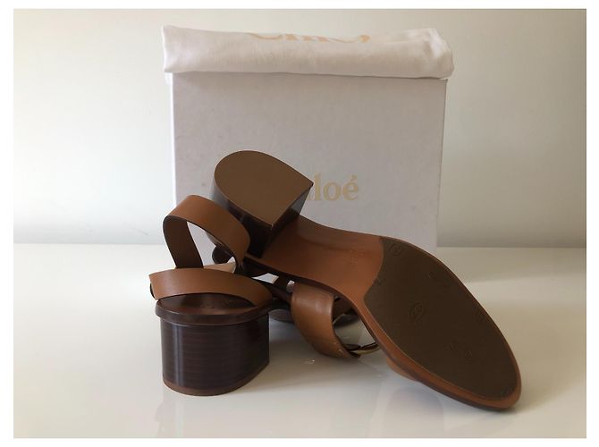 Sandali Chloé in pelle marrone con logo dorato - vista 6