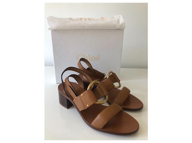 Sandali Chloé in pelle marrone con logo dorato - vista 8