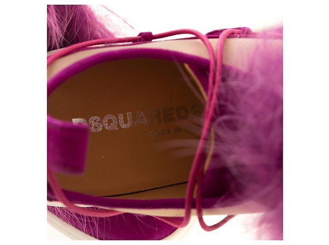 Sneakers Dsquared2 Viola in Pelle e Pelliccia di Procione 37 Rosa Porpora - vista 2