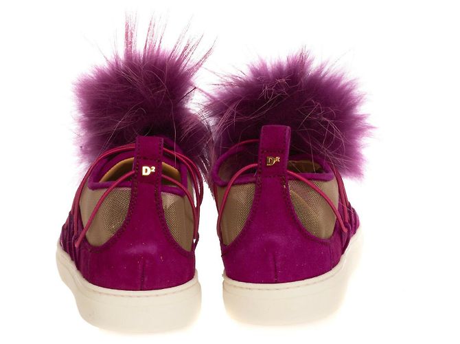 Sneakers Dsquared2 Viola in Pelle e Pelliccia di Procione 37 Rosa Porpora - vista 4