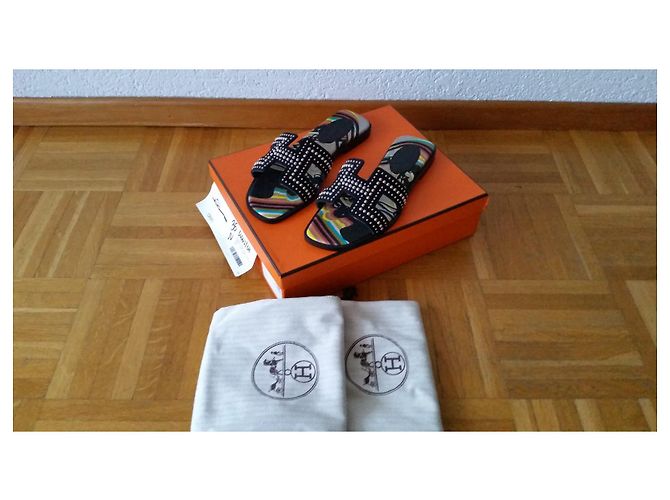 Hermès SANDALO HERMES IN PELLE NERA ORAN Nero - vista 7