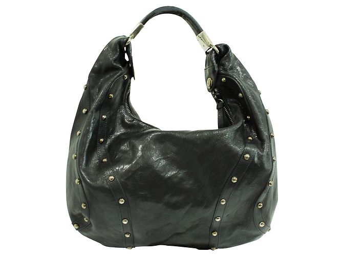 Stuart Weitzman Borsa hobo in pelle nera con borchie - vista 3