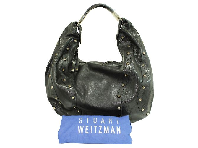 Stuart Weitzman Borsa hobo in pelle nera con borchie - vista 8