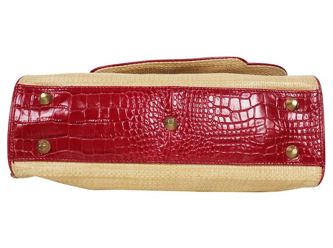 Shanghai Tang Borsa a mano in pelle rossa Carne - vista 4