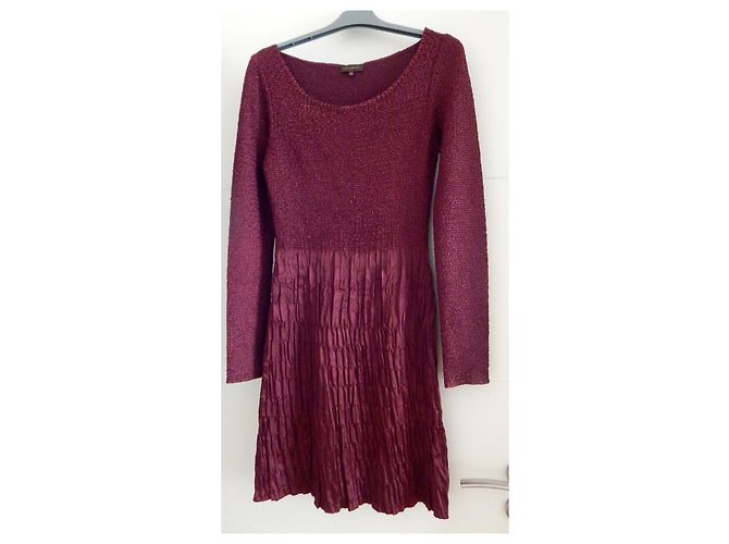 Adolfo Dominguez Plissiertes Viscose Kleid Dunkelrot Bordeaux - Ansicht 2