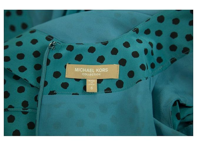 Michael Kors Seidenkleid Türkis Schwarz Polka Dot Lang - Ansicht 3