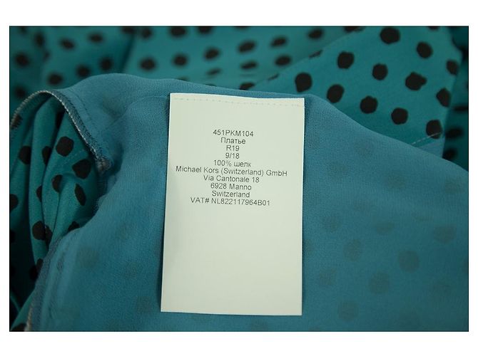 Michael Kors Seidenkleid Türkis Schwarz Polka Dot Lang - Ansicht 4