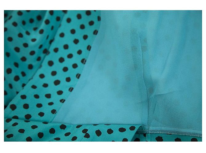 Michael Kors Seidenkleid Türkis Schwarz Polka Dot Lang - Ansicht 5